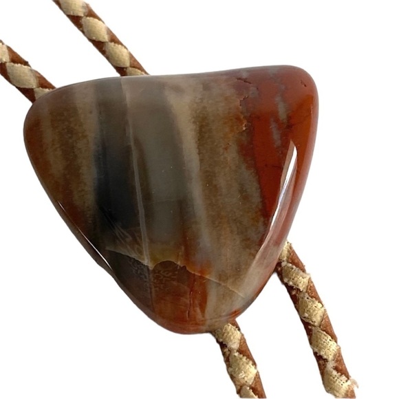 Vintage Agate Bolo Tie Western Southwest Rockabilly Cowboy Brown Red Unisex Mens - Picture 1 of 11